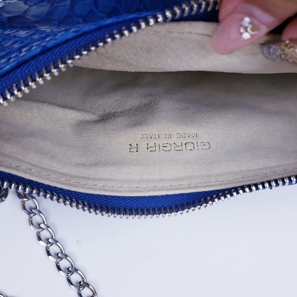 GIORGIA R Royal Blue Genuine Python Snakeskin Crossbody Handbag Purse - Picture 4 of 6